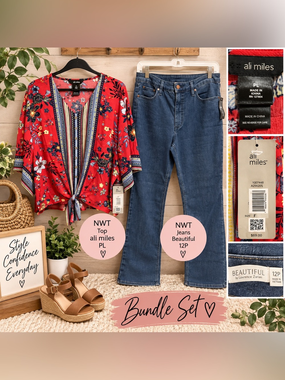 Ali Miles Red Floral Tie-Front Blouse